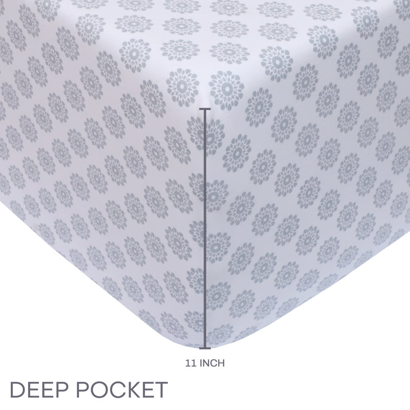 Ensemble de draps 100% coton 200 fils, Mandalas gris, Simple