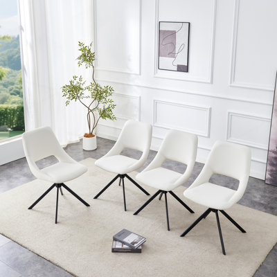 Ensemble de 4 chaises de salle à manger, chaise de salle à manger pivotante confortable, chaises de cuisine en métal avec cuir Goldmesh résistant aux égratignures et haut dossier (blanc, ensemble de 4)