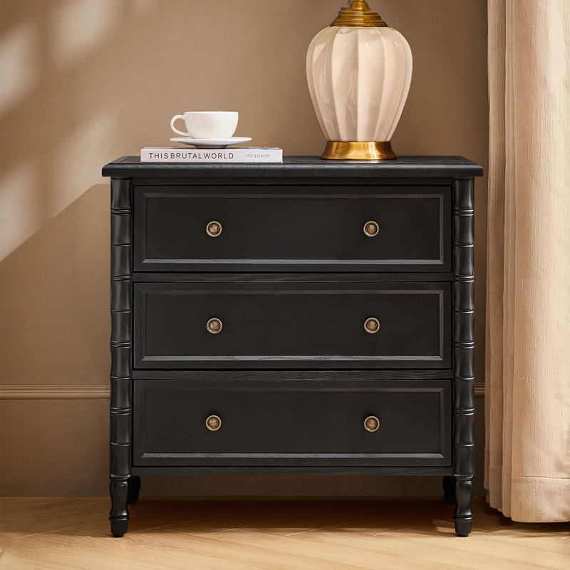 Lucious 3-Drawer Transitional 28''W Curved End Table with Charging Station and Easy Assembly, Black