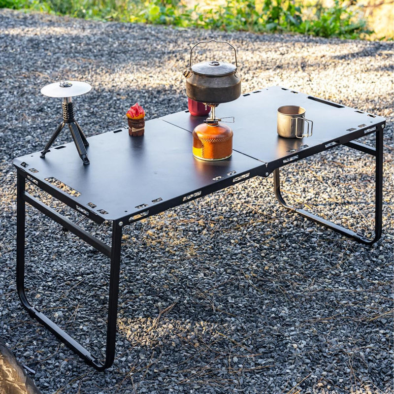 Grande table de camping pliable avec vérins à gaz 3 pi 5 po en acier au carbone pour l'extérieur, barbecue, pique-nique