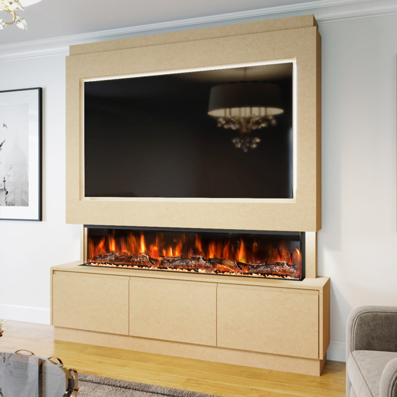 Evolution Fires Pre-Built Media Wall Package 21, Ready to Paint, includes Spectrum Series 60 Series 3-Sided Electric Fireplace