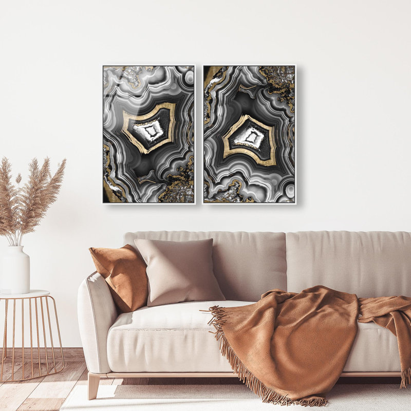 Oliver Gal Noir AdoreGeo Ensemble Abstract - Framed Acrylic Glass Wall Art, 31" H x 21" W, White
