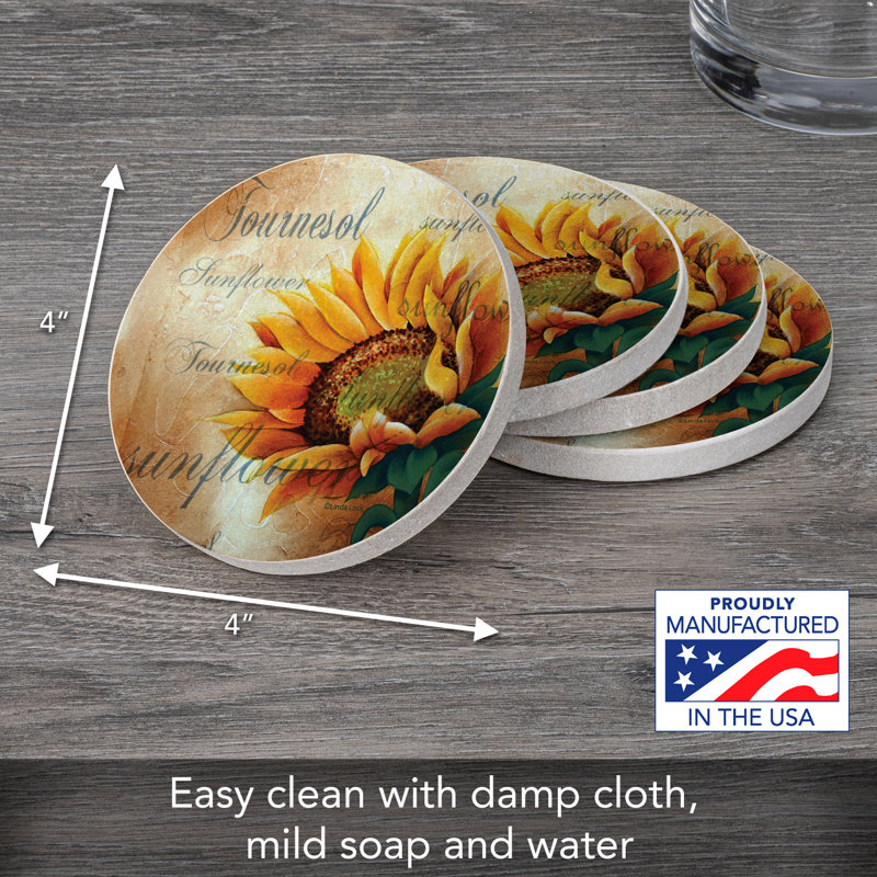 Sunflower 4-Pack Natural Sandstone Coasters