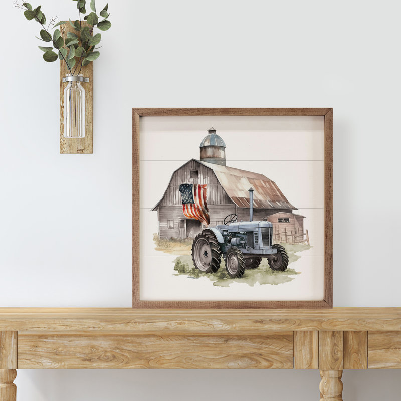 Tracteur de grange drapeau américain, L 4 po x H 4 po