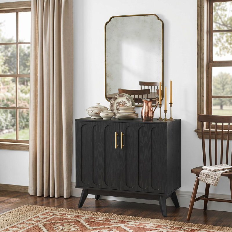 Buffet de rangement cannelé Mid Century, Noir