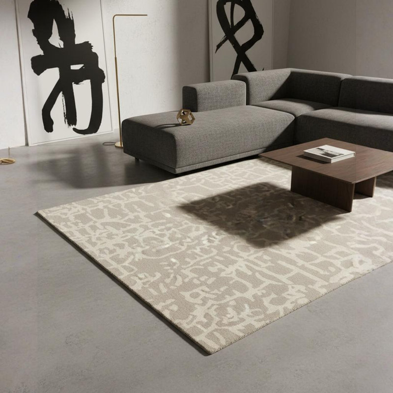 Tapis taupe et crème à motif abstrait en laine craquelée faite à la main Acworth, Rectangle 5 pi x 7 pi