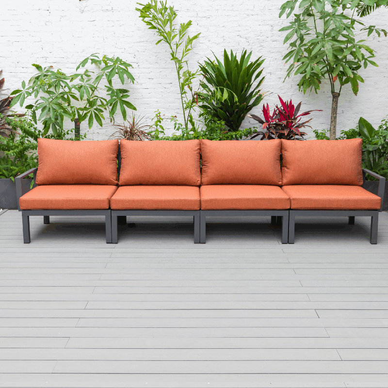 Ensemble de 4 chaises de patio en aluminium avec coussins, collection Aadon, Orange