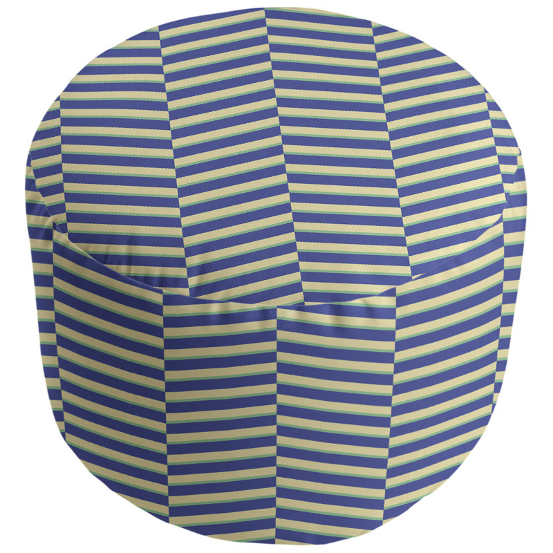 Upholstered Pouf, Blue Green/Yellow