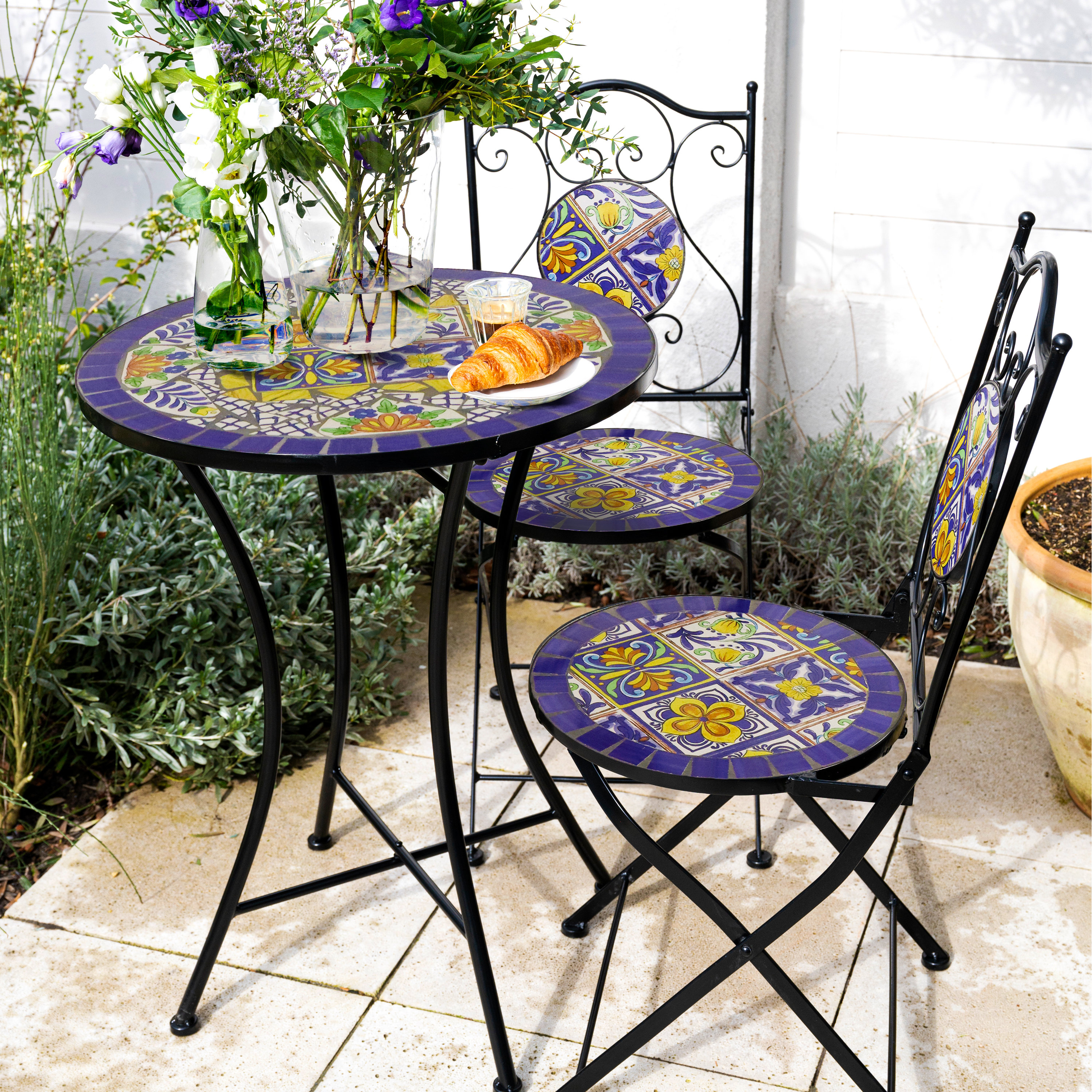 Mosaic Garden Bistro Metal Mosaic Bistro Set Parasol Hole Mosaic
