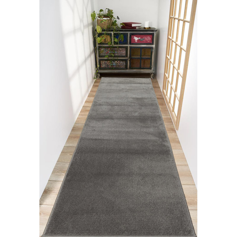 Custom Size Rug Solid Color Gray Medium Pile Slip Resistant, Runner 3' x 33'