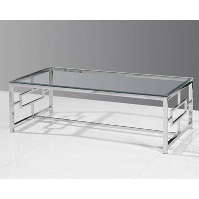  Silver Stainless Steel Living Room Glass Coffee Table Modern Style