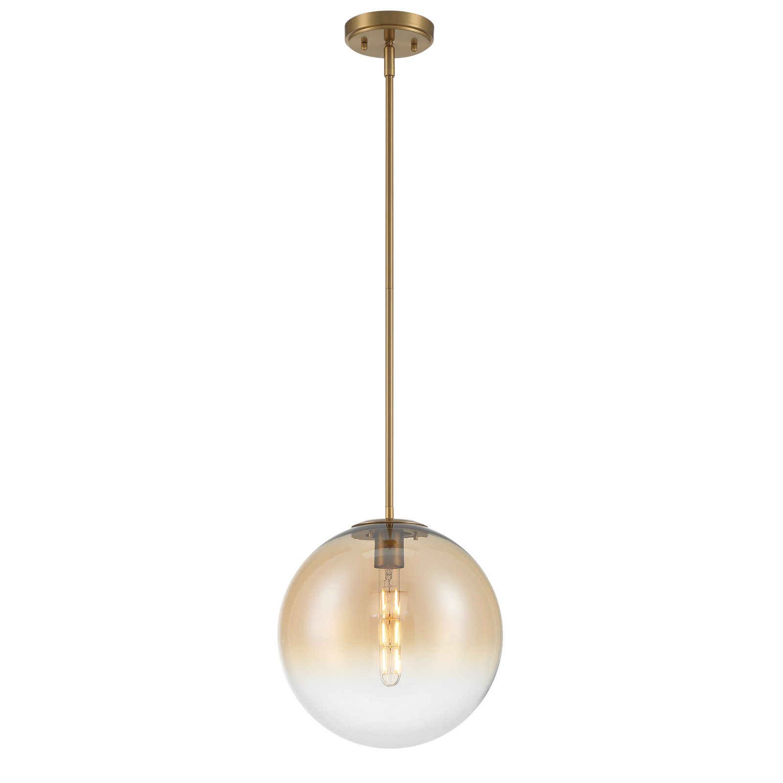 12" Glass Pendant Light, Clear, Brushed Gold