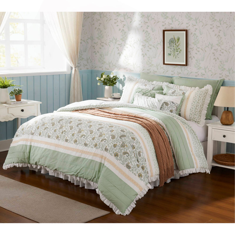 9 Piece Cotton Percale Comforter Set, King Comforter + 8 Additional Pieces