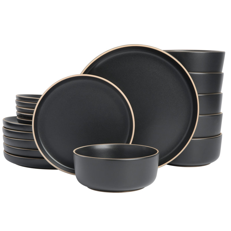 Gibson Soho Lounge Matte 18 Piece Dinnerware Set, Service for 6, Black