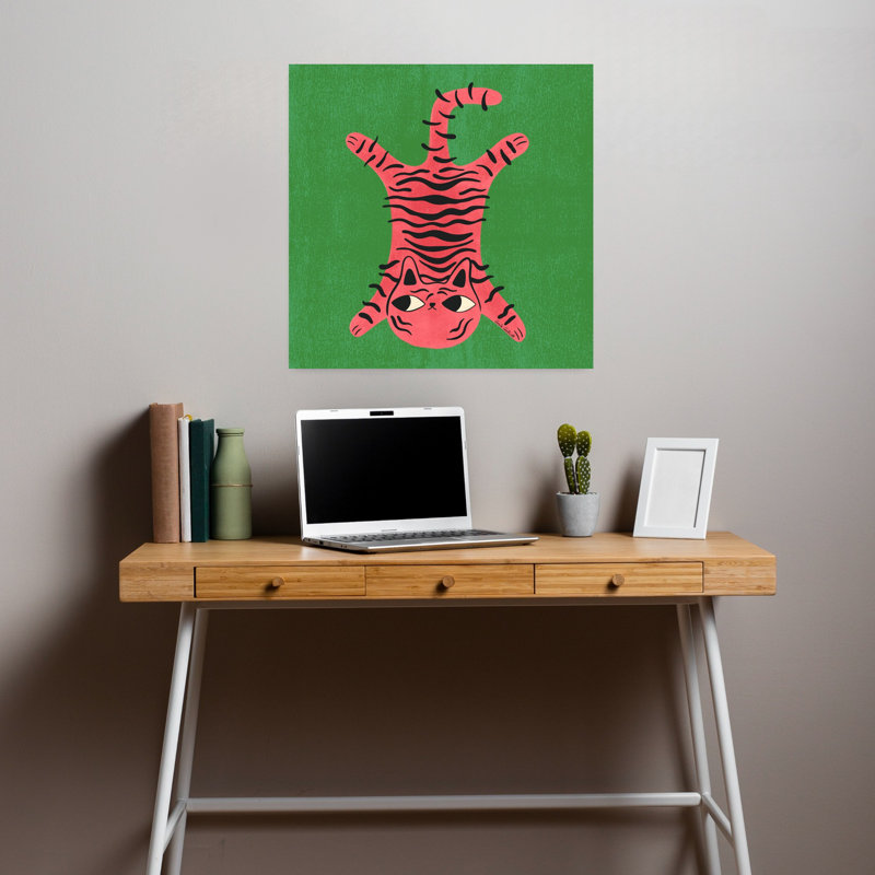 Art contemporain rétro, tigre et chat, H 18 po x l 18 po
