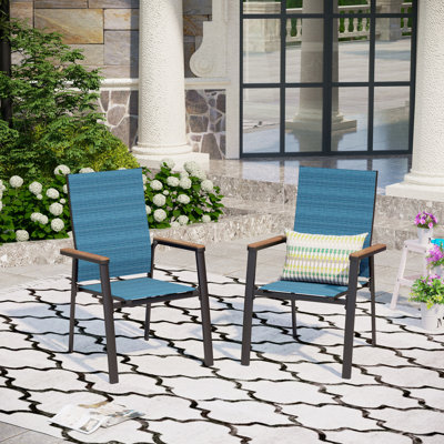 blue metal patio chairs