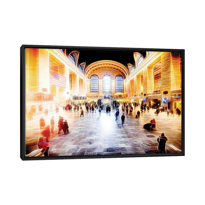 «Grand Central terminal» sur toile, H 32 po x l 48 po x P 1,5 po, Toile avec cadre noir, Pas de tapis