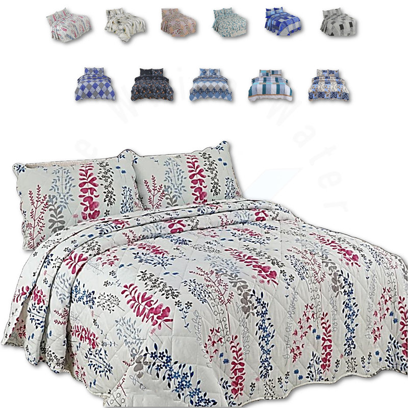 Cotton Blend Floral Bedspread with Pillowcases, King