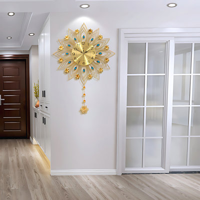 Modern Wall Clock With Pendulum Decor,metal Sunflower Pendulum Clock,silent Battery Operated Clock For Living Room,kitchen Wall Decor