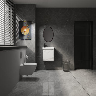 Ensemble de meuble-lavabo mural 20 po avec lavabo en céramique, armoire de rangement avec portes, ensemble d'armoire de salle de bain