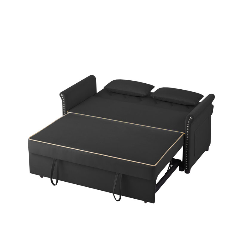 Black Velvet Sleeper Sofa Bed, Black