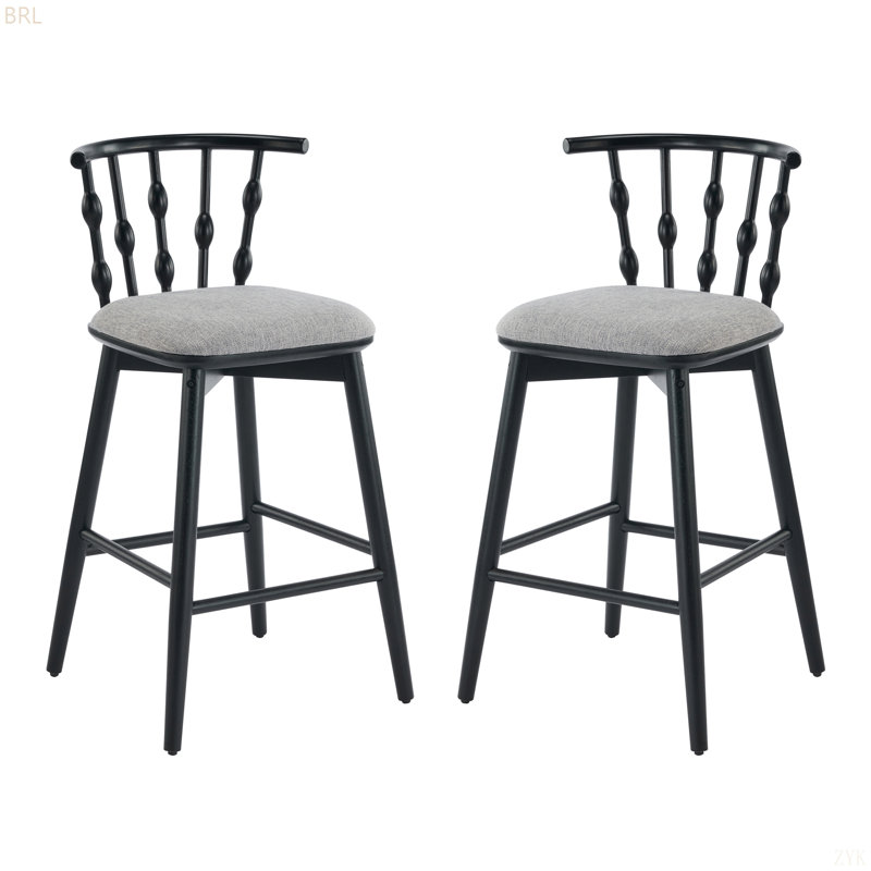 Tabouret de bar d'intérieur, ensemble de 2, Siège gris / cadre noir
