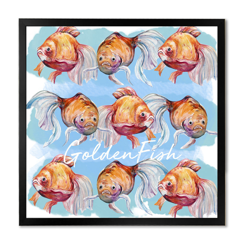 Aquarelle, art du poisson III - sur, Cadre photo noir, H 16 po x l 16 po x P 1 po
