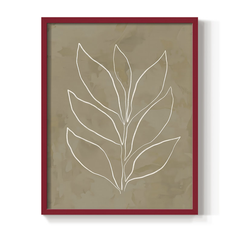 «Leaf Line Art I», reproduction encadrée - bois massif, 30" H x 24" W, Rouge