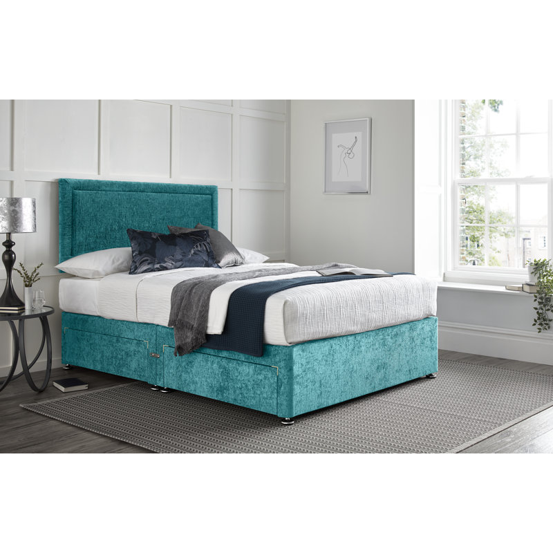 Idlewood Divan Bed with 24" Headboard on Struts, Teal, King (5'), 2 Foot-end Drawers
