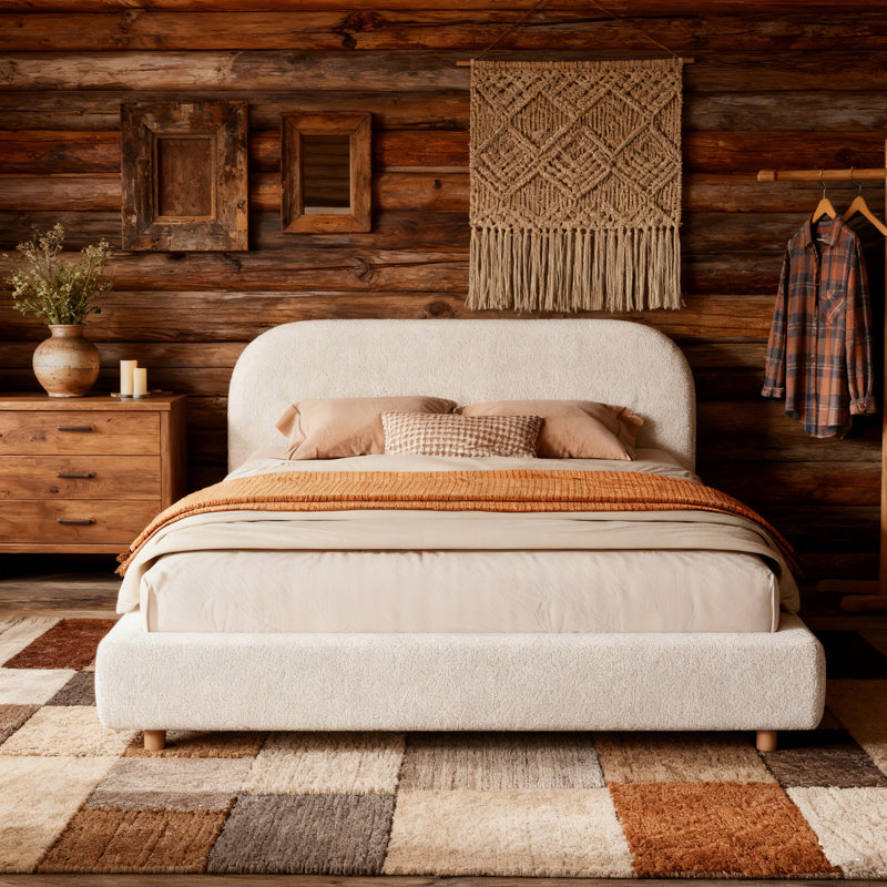 Lit plateforme tapissier avec lattes de bois Issabell, Grand, Blanc