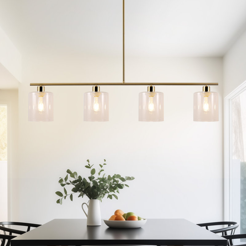 Luminaire suspendu linéaire en verre à intensité variable pour îlot de cuisine à 5 lumières de 5,9 po (l) à hauteur réglable