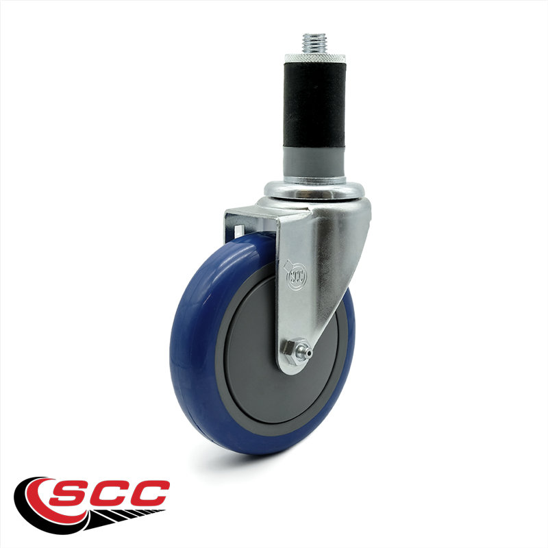 5 Inch Polyurethane Swivel 1-1/2 Inch Expanding Stem Caster Set 2 Brake SCC, Bleu