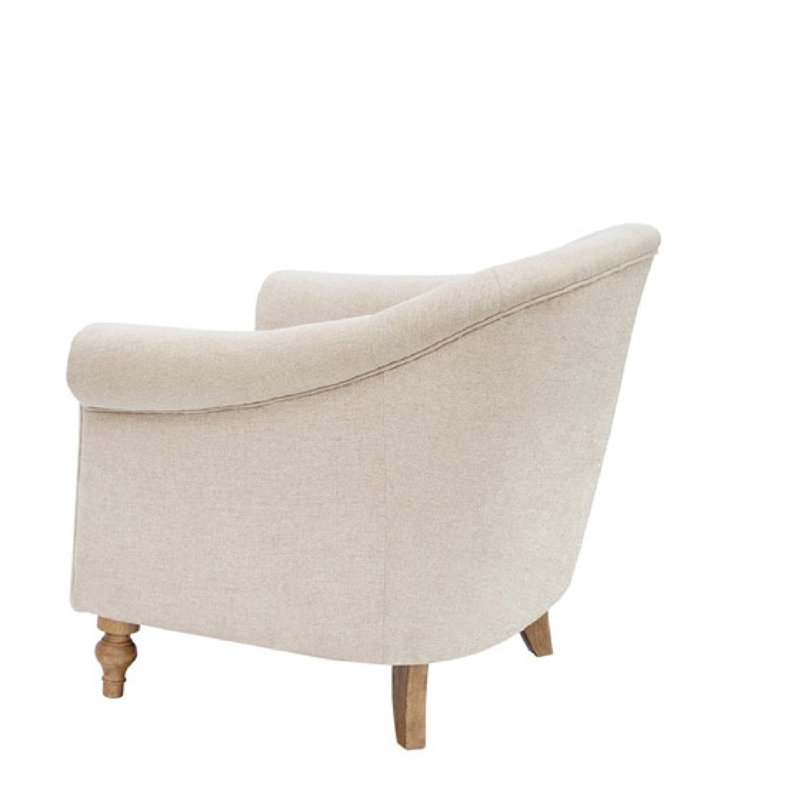 Beige Microfiber Barrel Accent Chair with Wood Legs