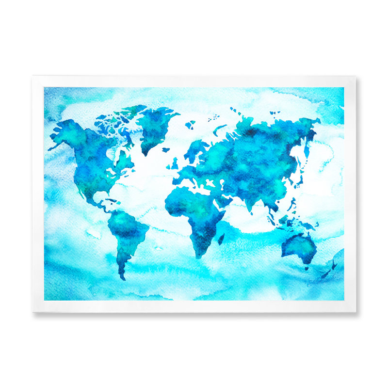 World Map Tone II - reproduction sur toile, H 8 po x l 12 po x P 1 po, Cadre de coin blanc fermé