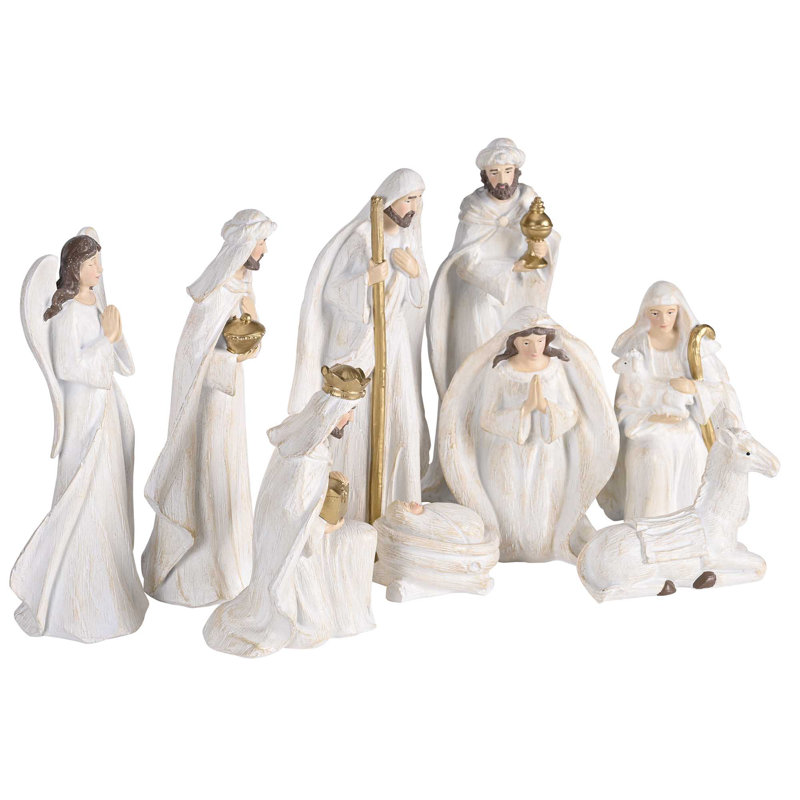 Crèche de Noël 9 pièces aspect bois blanc 7H