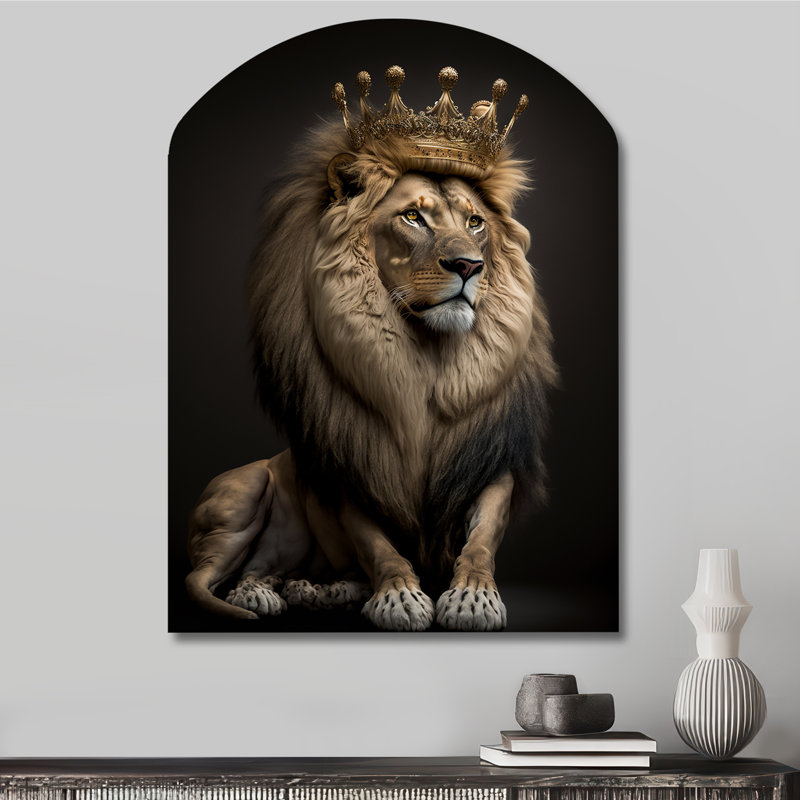 Portrait d'un roi lion I - animaux, art mural en forme d'arche de lion, H 34 po x l 25 po