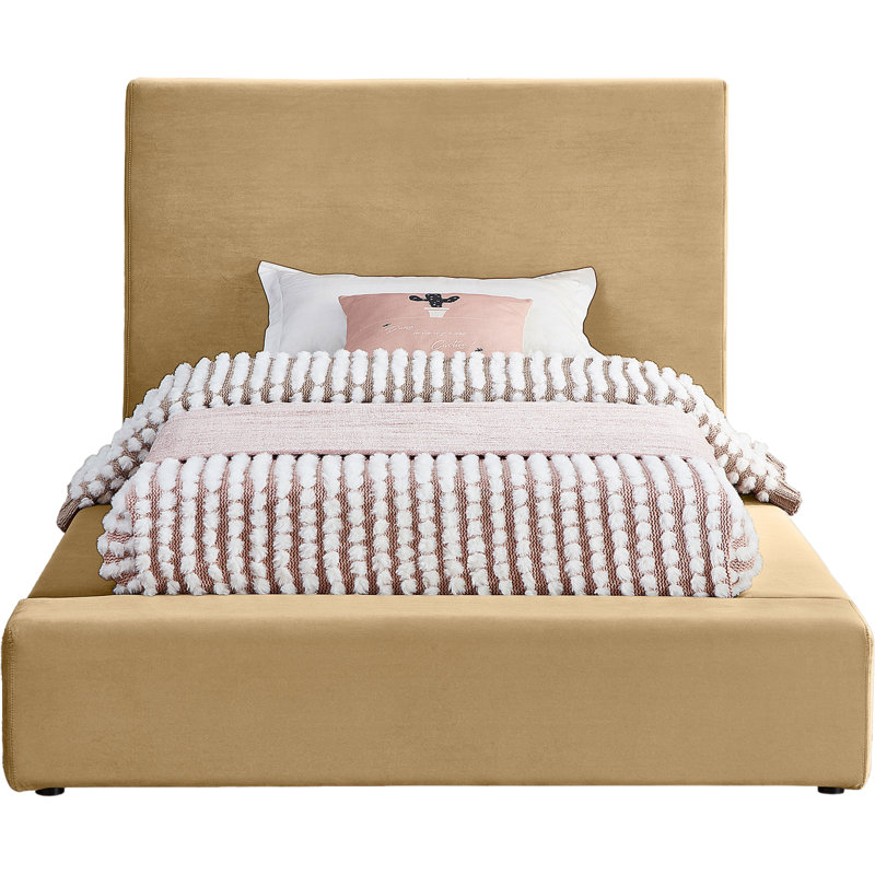 Lit plateforme tapissier Ishia, Simple, Velours brun clair