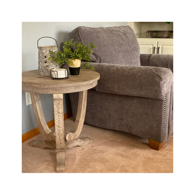 Livesay 24" Round Solid + Manufactured Wood Pedestal End Table