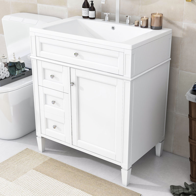 Clista Bathroom Vanity with Top Sink and 2 Drawers and a Tip-out Drawer, White