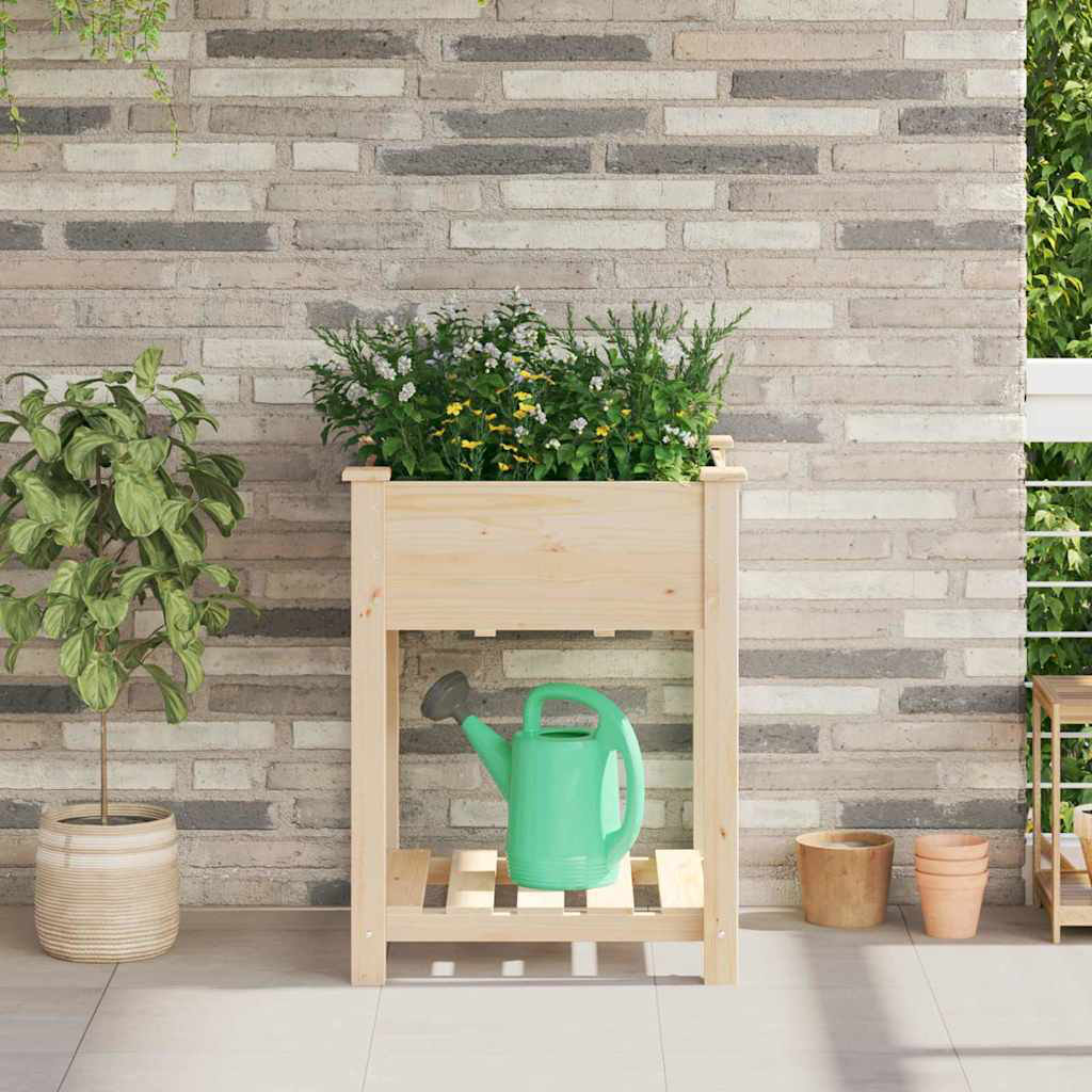 Garden Planter with Shelf Solid Fir Wood Outdoor Wooden Box Deck