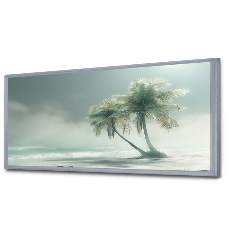 Gris, vert, palmiers, oasis tropicale - palmiers et palmiers, art mural du salon, Encadrement argenté, H 28 po x l 60 po