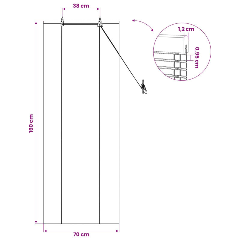 Bamboo Roller shade, 70 cm W x 160 cm L