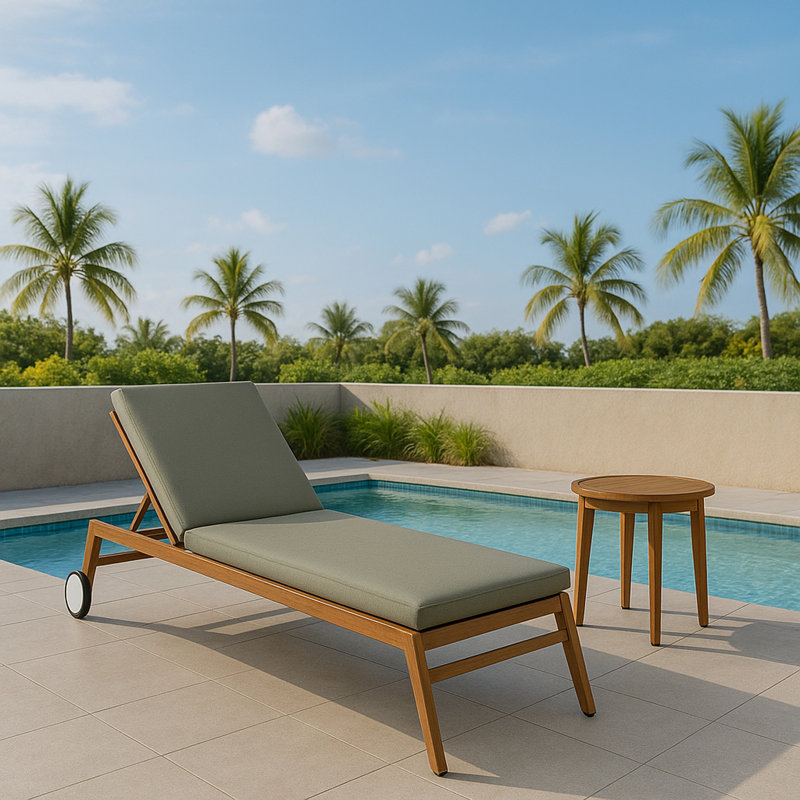 Maui 79" Long Reclining Single Chaise with Cushions, Gray