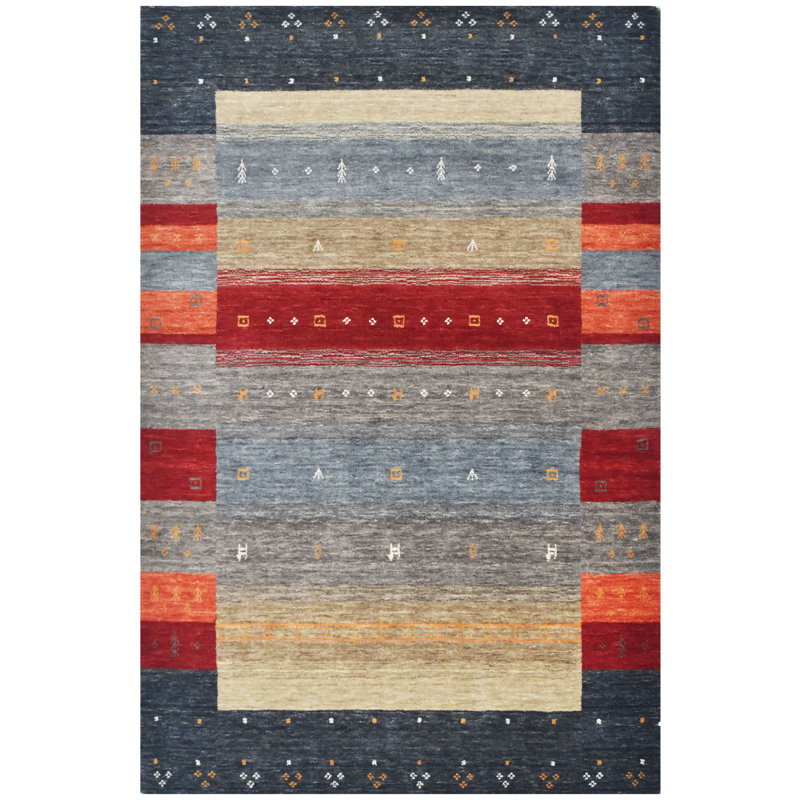 Tapis noir et multicolore de haute qualité noué à la main, Rectangle 4 pi x 6 pi