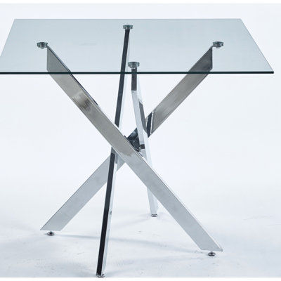 Fashionable Kitchen Dining Table With Metal Legs, Tempered Glass And Fast Assembly For Living Quick Setup