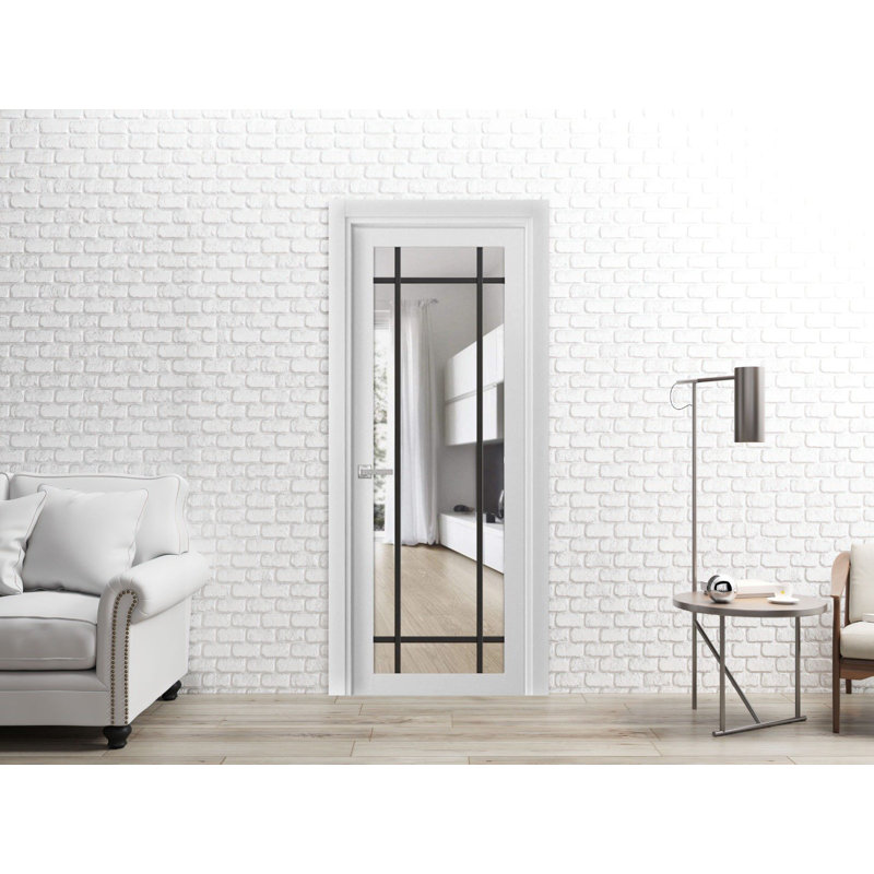 Porte française solide unie | Verre transparent Lucia 2266 | Poignée simple à panneau régulier | Salle de bain, 18 po x 80 po