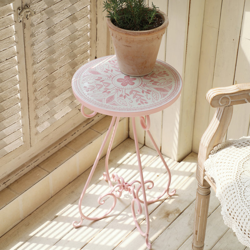  Table d'appoint en céramique, table d'appoint pour patio, support à plante rétro en métal, table d'appoint ronde pour porche, patio, balcon, décoration de salon