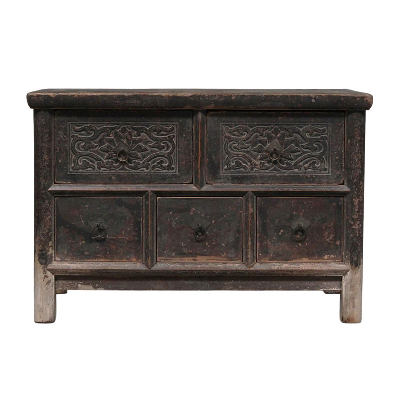Hand Carved Vintage Chinese Reclaimed Wood Accent Chest or Low Sideboard Cabinet