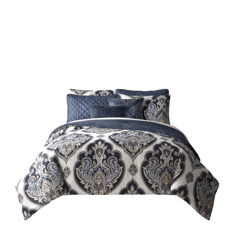 Lanwood Home Danica Paisley Reversible 8-Piece Microfiber Comforter Set, Queen Comforter + 7 Additional Pieces