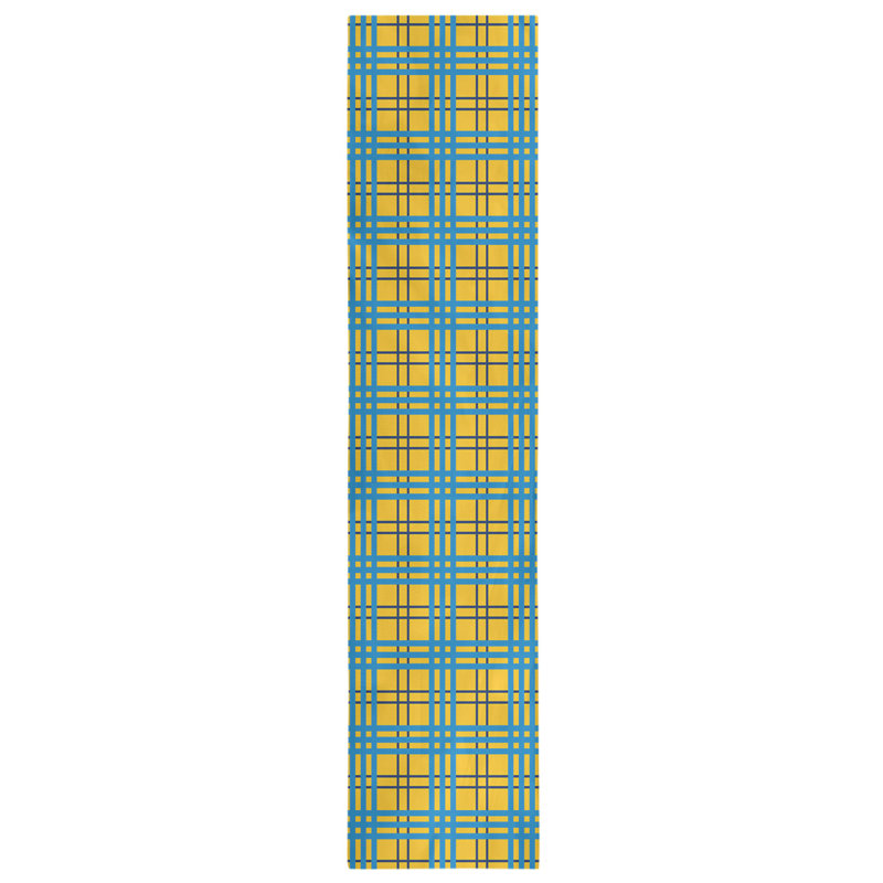 Paid Polyester Table Runner, 90" L x 16" W, Gold/Navy Blue/Powder Blue